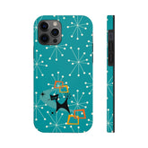 Atomic Space Cat, Starburst Blue, Retro Groovy Smart Phone Tough Phone Cases Phone Case Mid Century Modern Gal