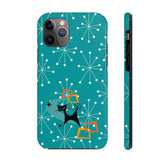 Atomic Space Cat, Starburst Blue, Retro Groovy Smart Phone Tough Phone Cases Phone Case Mid Century Modern Gal