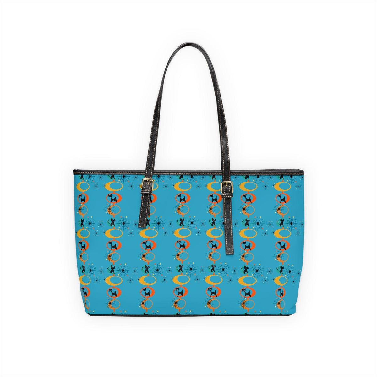 Atomic Space Cat, Turquoise Blue, Mid Mod Retro Shoulder Bag Bags