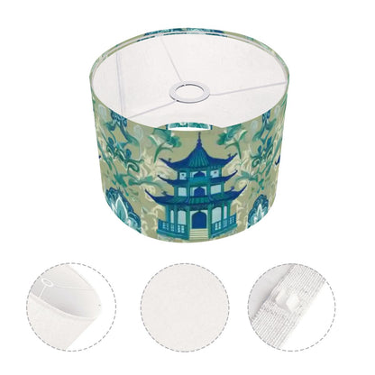 Chinoiserie Pagoda Lamp, Blue, Green Floral Designed Lamp SHADE ONLY - For Arc Floor Lamps Only - Mid Century Modern Gal