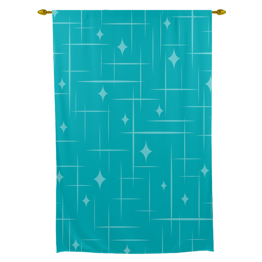 Mid Century Modern Dark Aqua Starburst Mod Retro Tie Up Curtain - Mid Century Modern Gal