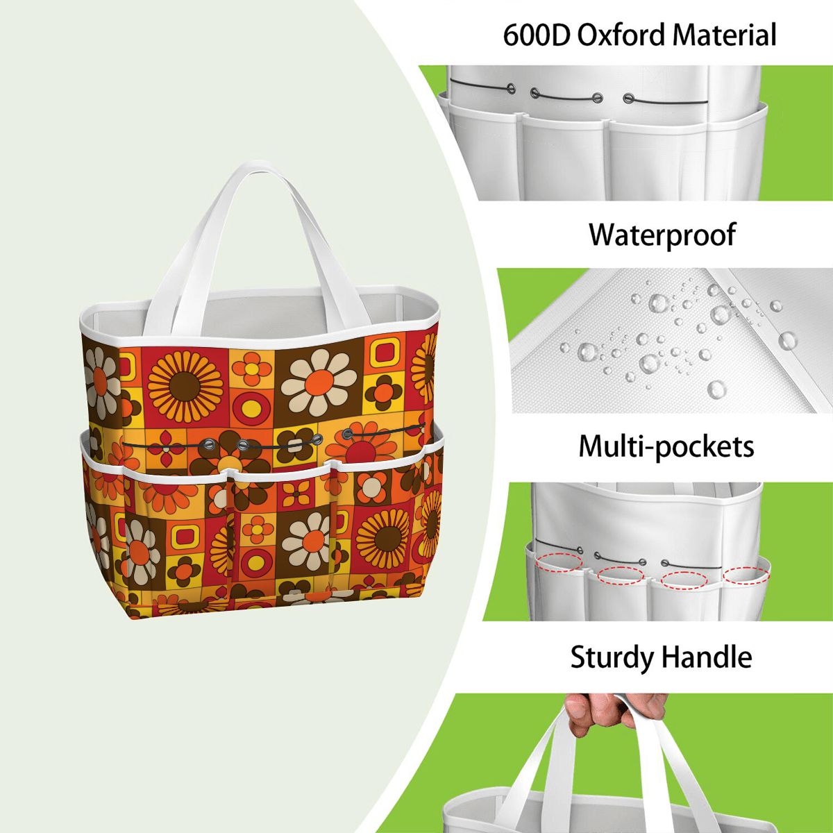 Retro 70s Mod Floral Orange Brown Yellow Mid Mod Hip Garden Tool Bag - Mid Century Modern Gal