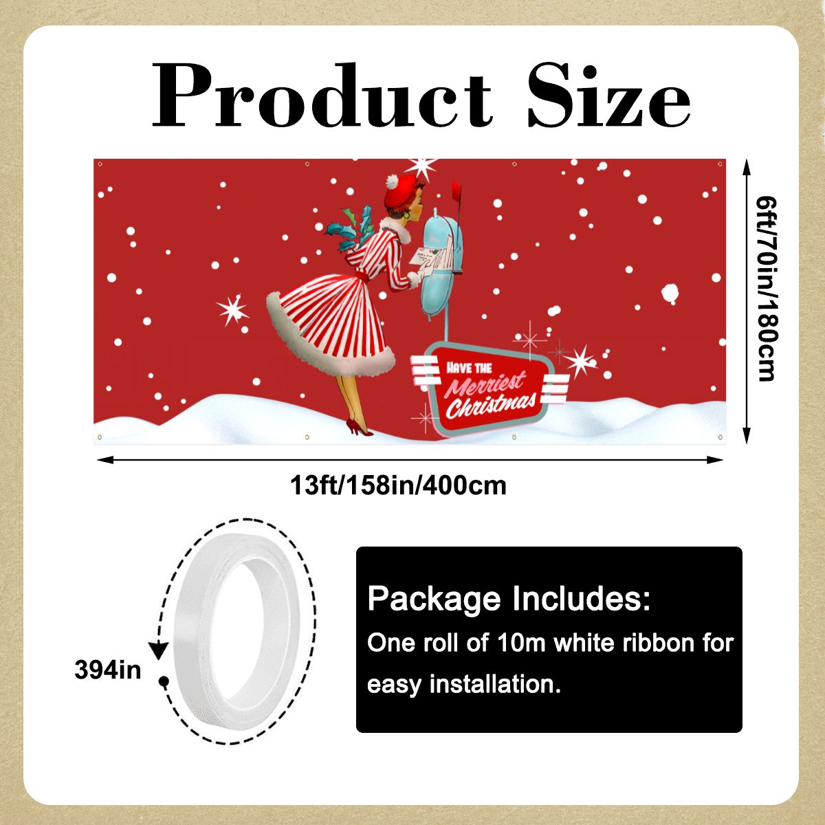 Mid Century Modern 50s Gal, Kitschy Holiday Red Christmas Garage Door Banner Backdrop - Mid Century Modern Gal