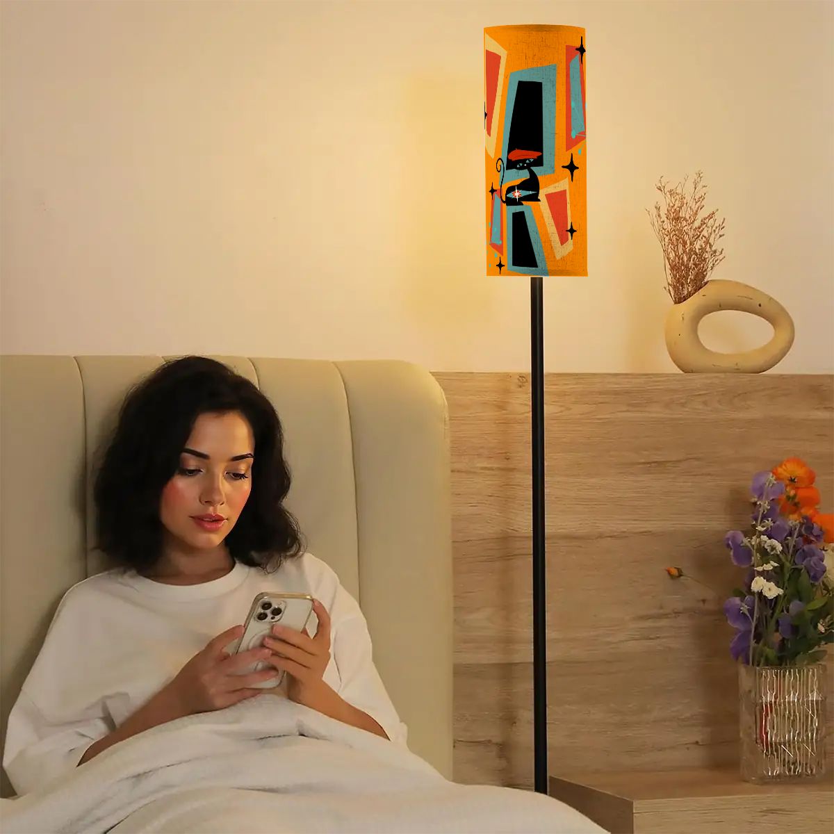 Atomic Cat Mid Mod Geometric Orange MCM Slim Floor Lamp - Mid Century Modern Gal