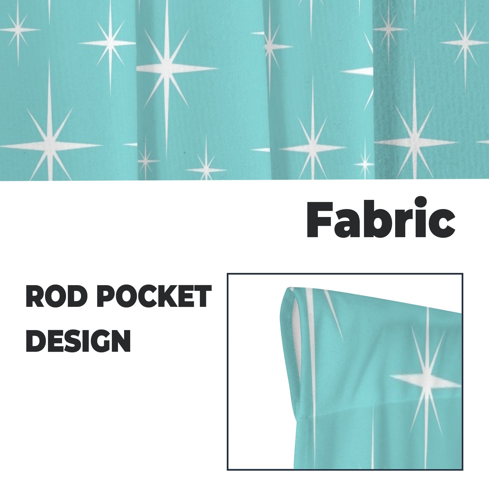 Atomic Starburst Aqua White Mid Mod Cafe Window Curtains - Mid Century Modern Gal