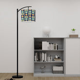 Modern Scandinavian Flower Blue, Orange Yellow Green Mid Century Modern Arc Floor Lamp - Mid Century Modern Gal