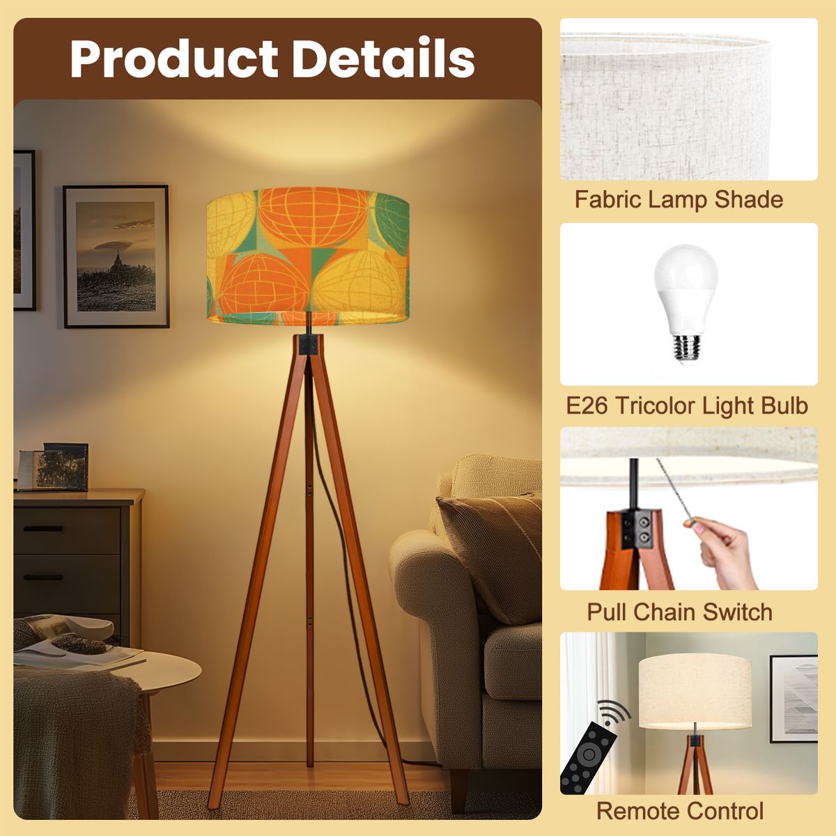 Mid Century Modern Atomic Space Orange, Teal, Yellow Mod Tripod Floor Lamp - Mid Century Modern Gal