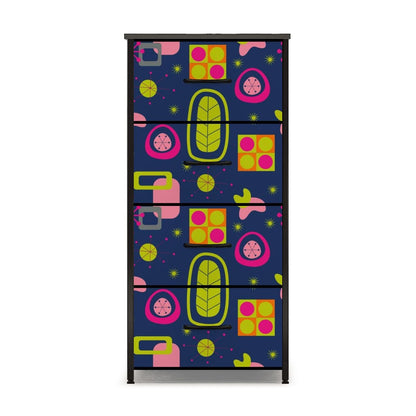 Mid Century Modern Atomic Navy Blue Bright Pink Green 4-Drawer Dresser - Mid Century Modern Gal