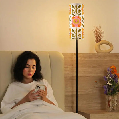 Scandinavian Mid Mod Floral Danish Orange Green Yellow Retro Slim Floor Lamp - Mid Century Modern Gal