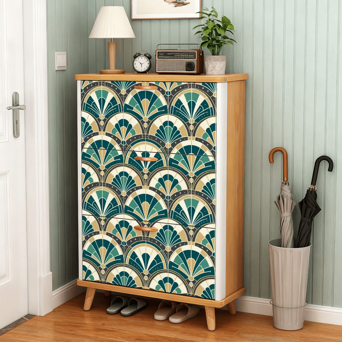 Art Deco Peacock Inspired Shoe Cabinet