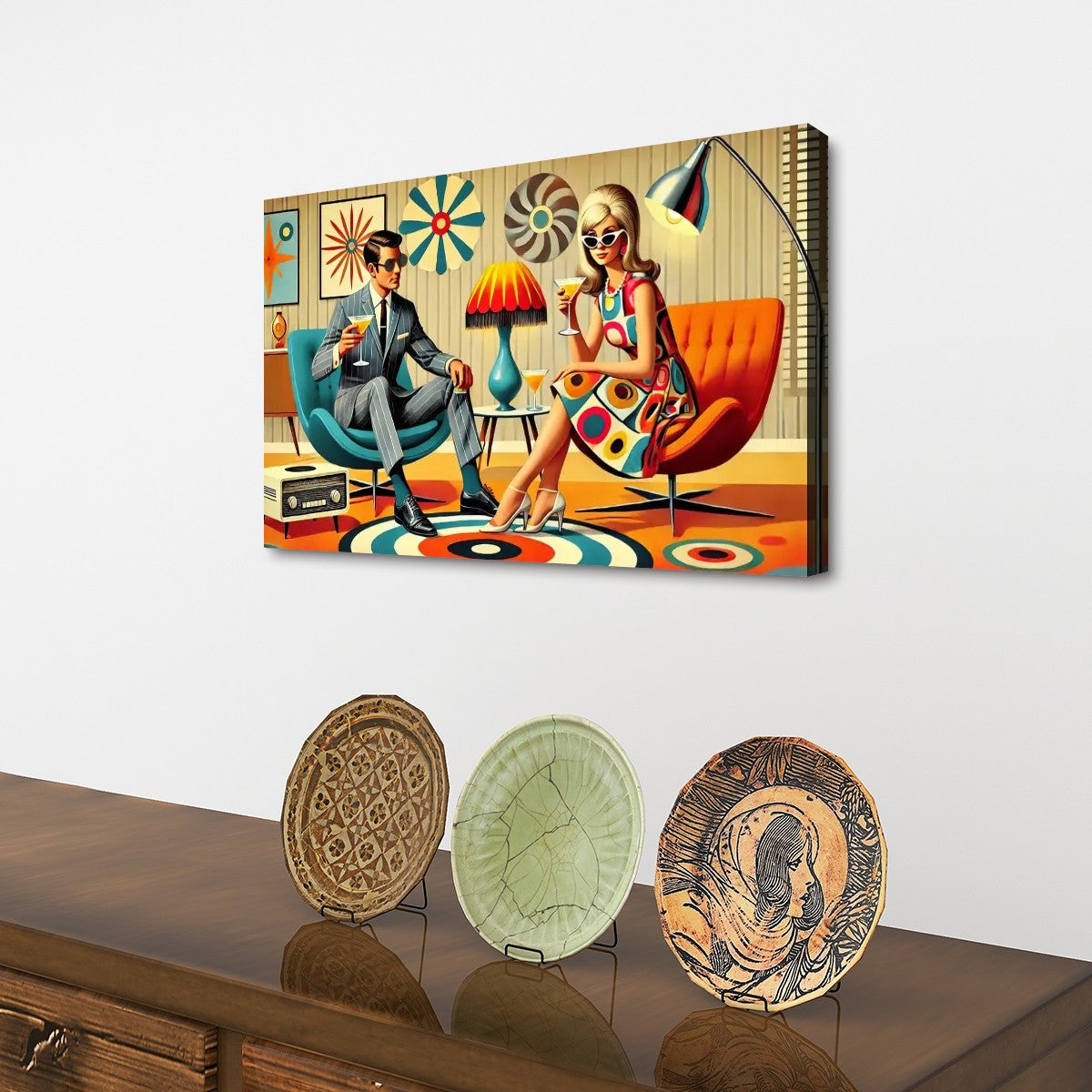 Retro 60s Mod Couple Mid Century Modern Wall Art, Cocktail Hour MCM Bar Art - Mid Century Modern Gal