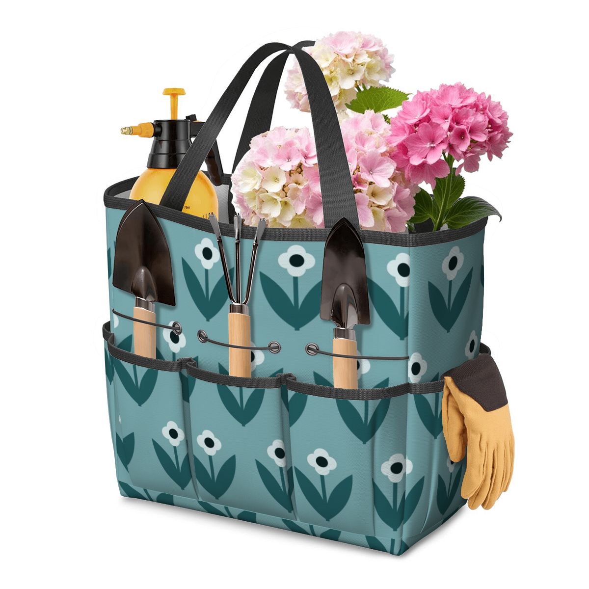 Scandinavian Teal Floral Mid Century Modern Garden Tool Bag - Mid Century Modern Gal