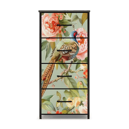 Chinoiserie Floral Pheasant Bird, Elegant Home Decor, Bohemian 4-Drawer Dresser (Made in USA) - Mid Century Modern Gal