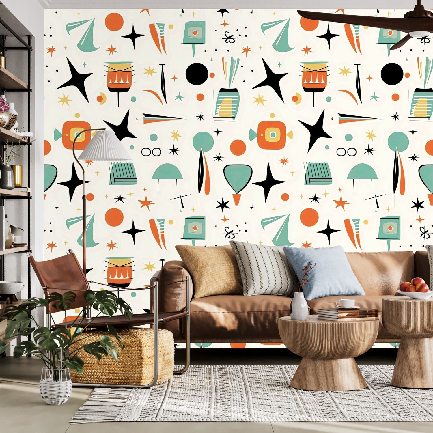 Mid Century Modern Wallpaper Wall Murals, Peel And Stick Starbursts Retro Designs - Mid Century Modern Gal