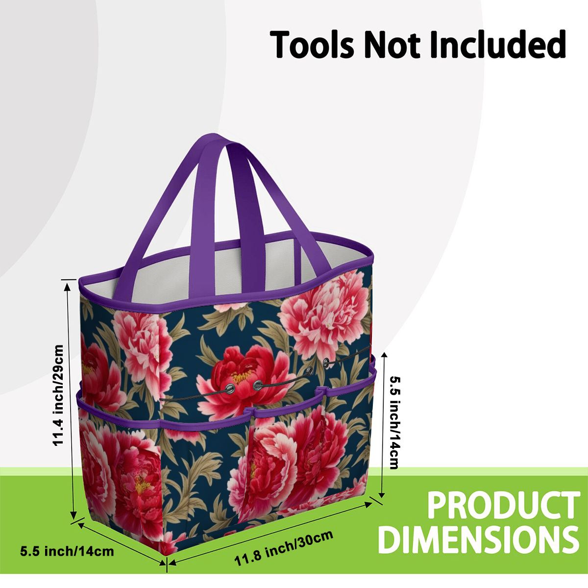 Modern Chinoiserie Royal Blue, Pink Red Floral Garden Tool Bag