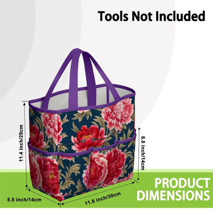 Modern Chinoiserie Royal Blue, Pink Red Floral Garden Tool Bag