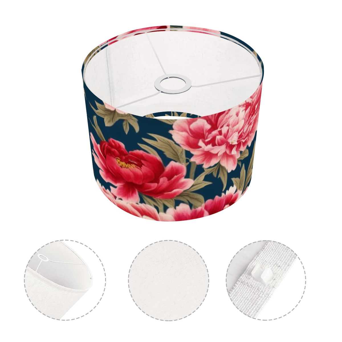 Chinoiserie Royal Blue Pink, Red Roses And Peony Floral Modern Lamp SHADE ONLY - For Arc Floor Lamps Only - Mid Century Modern Gal