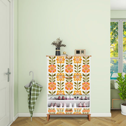 Scandinavian Modern Floral Mid Century Modern Shoe Storage Cabinet - Mid Century Modern Gal