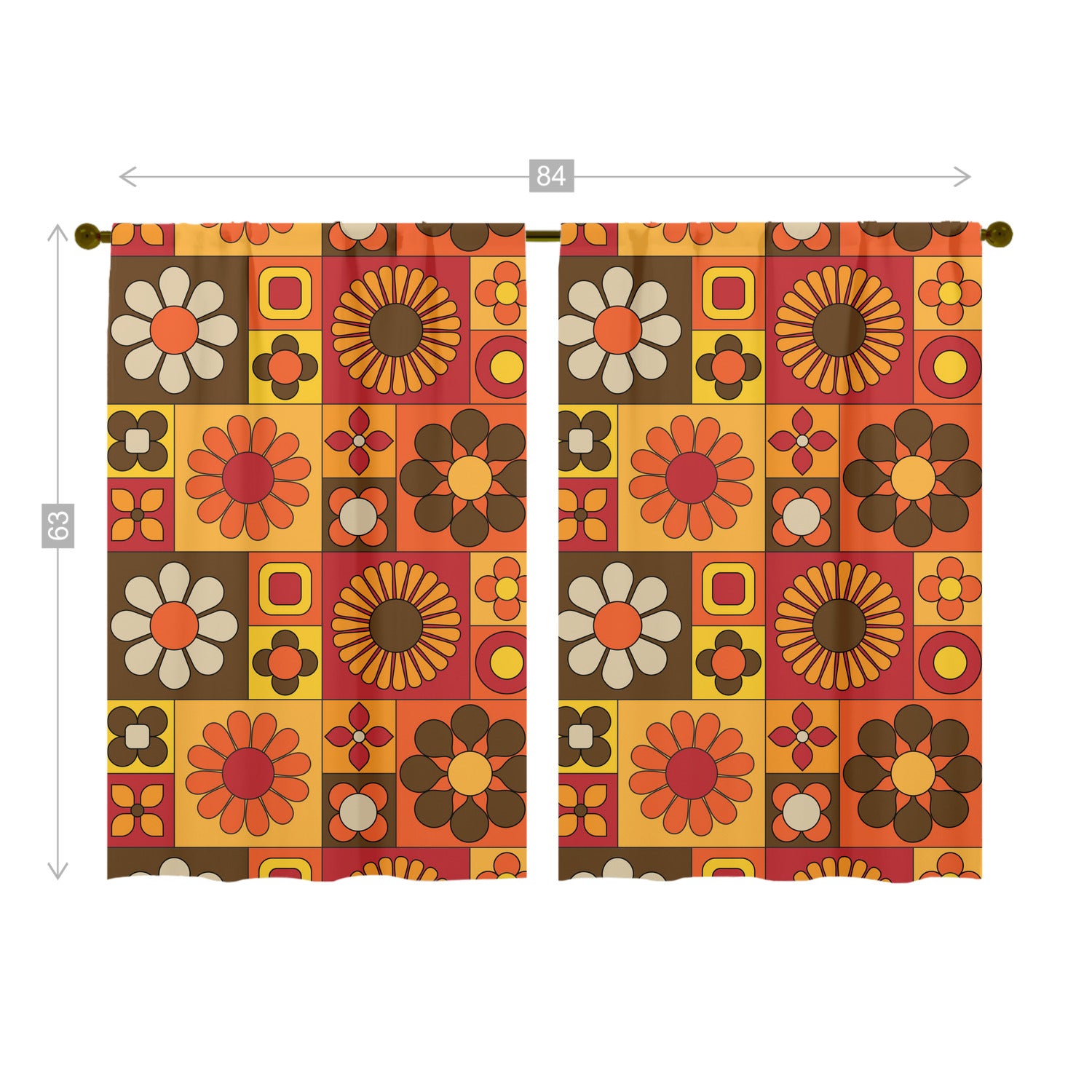 70s Flower Power Retro Orange Brown Yellow Mid Mod Window Curtains (two panels) - Mid Century Modern Gal