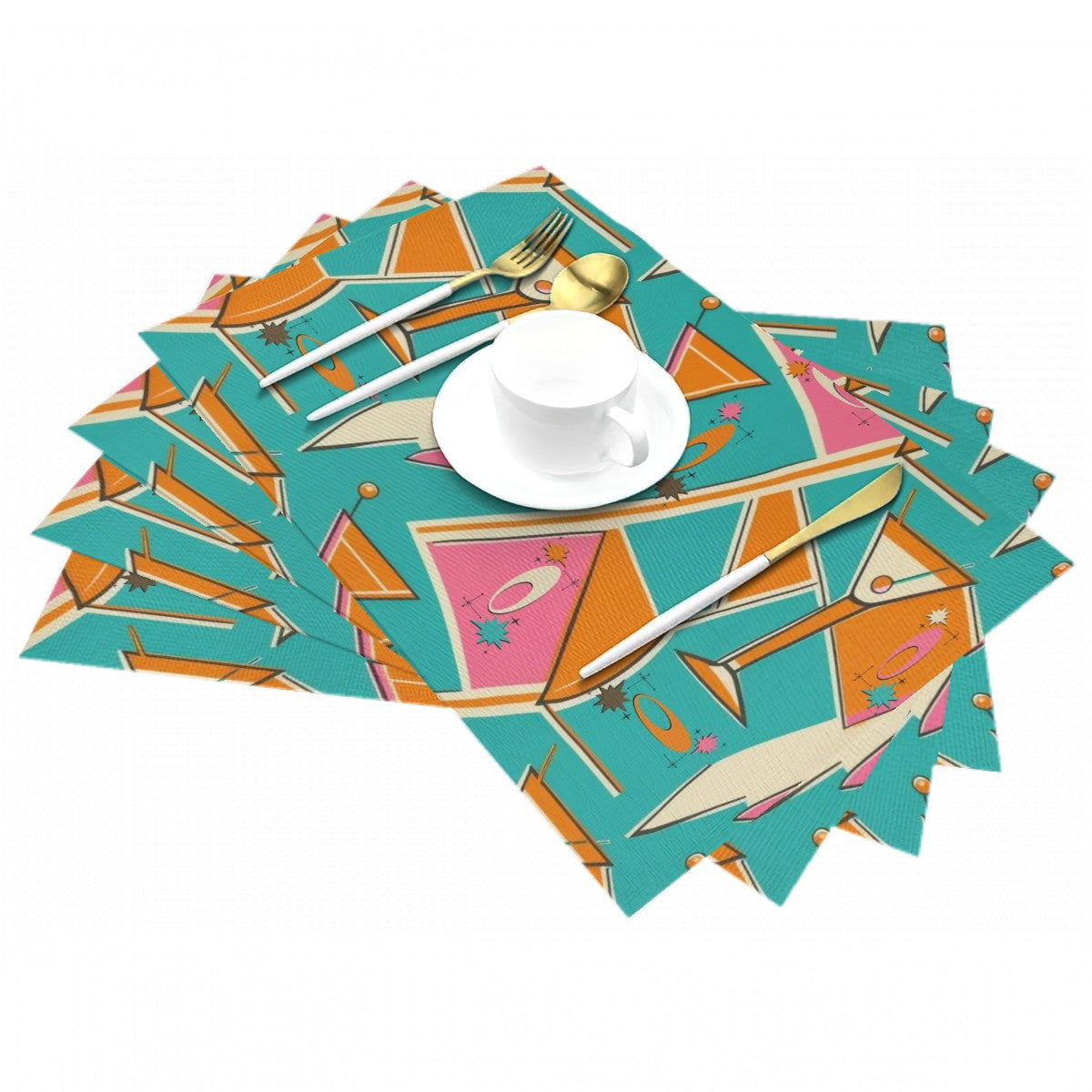 Mid Century Modern Cocktail Bar Placemats, Kitschy Orange, Pink Aqua MCM Tableware - Mid Century Modern Gal
