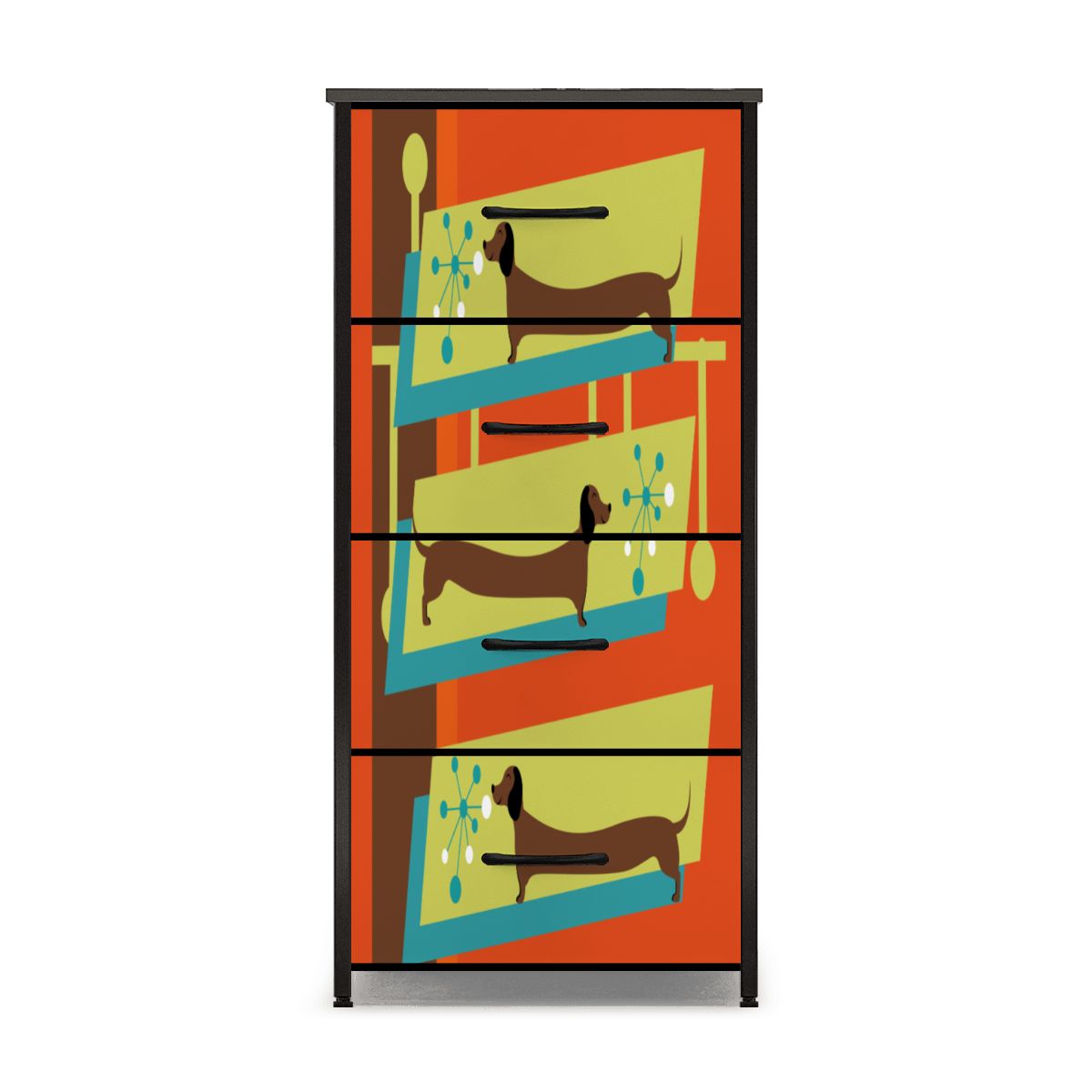 Mid Century Modern Doxie Weiner Dog Lover Retro Orange 4-Drawer Dresser - Mid Century Modern Gal
