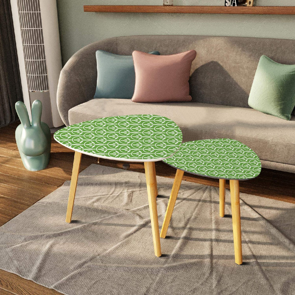 Mid Century Modern Nesting Tables Green Grass And White | Stylish Art Deco MCM End Tables - Mid Century Modern Gal