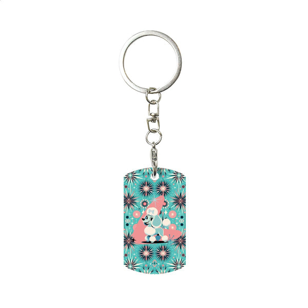 50s Poodle Mid Mod Boomerang Starbursts Kitschy Rectangular Metal Keychain