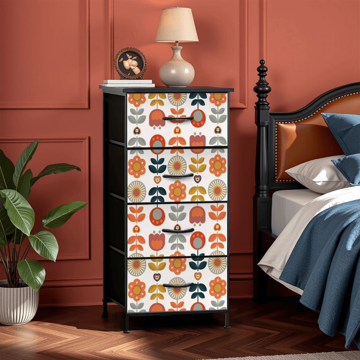 Mid Century Modern Scandinavian Designed Danish Floral 4-Drawer Dresser - Mid Century Modern Gal