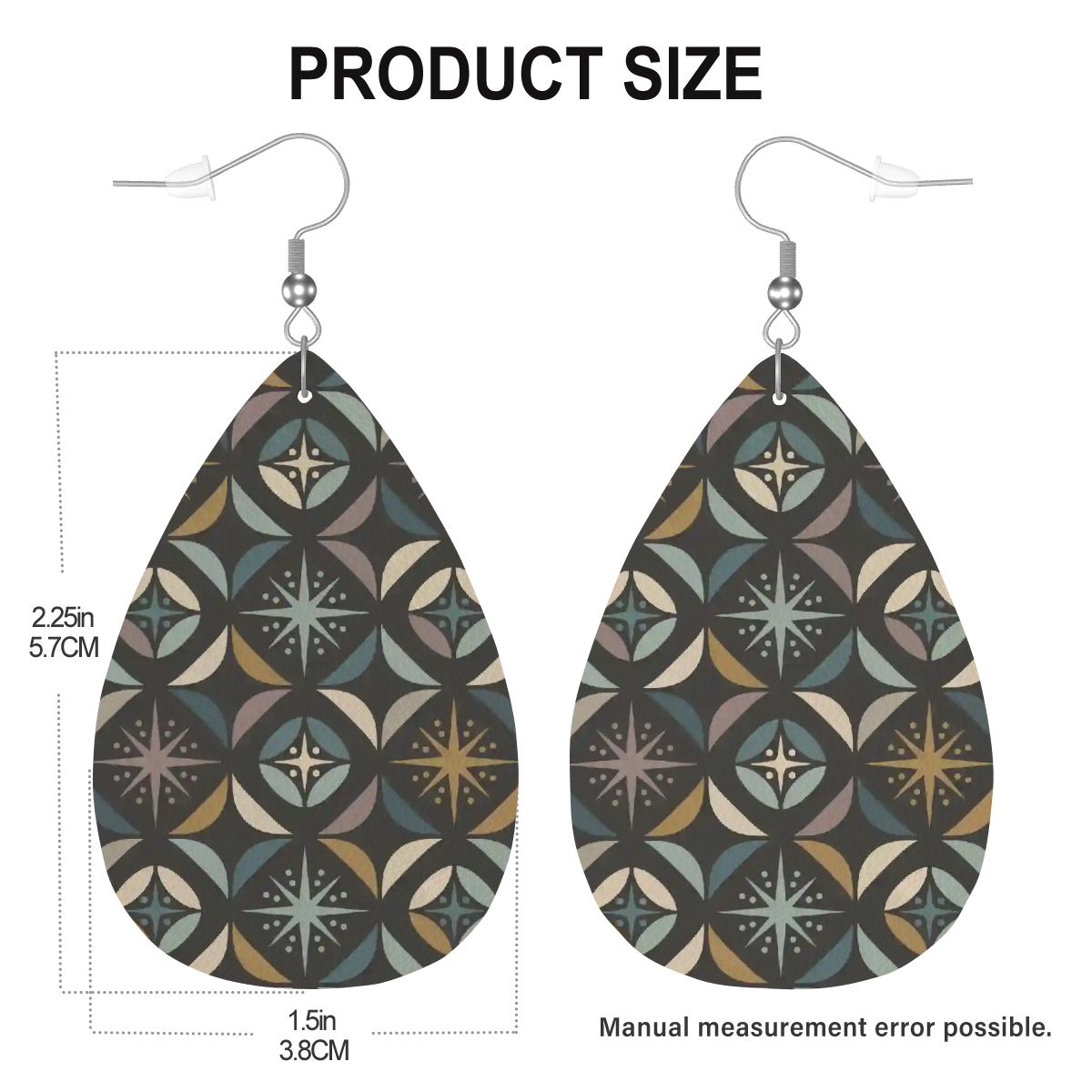 Mid Century Modern Elegant Gray Geometric Starburst  Vegan Leather Teardrop Earrings - Mid Century Modern Gal