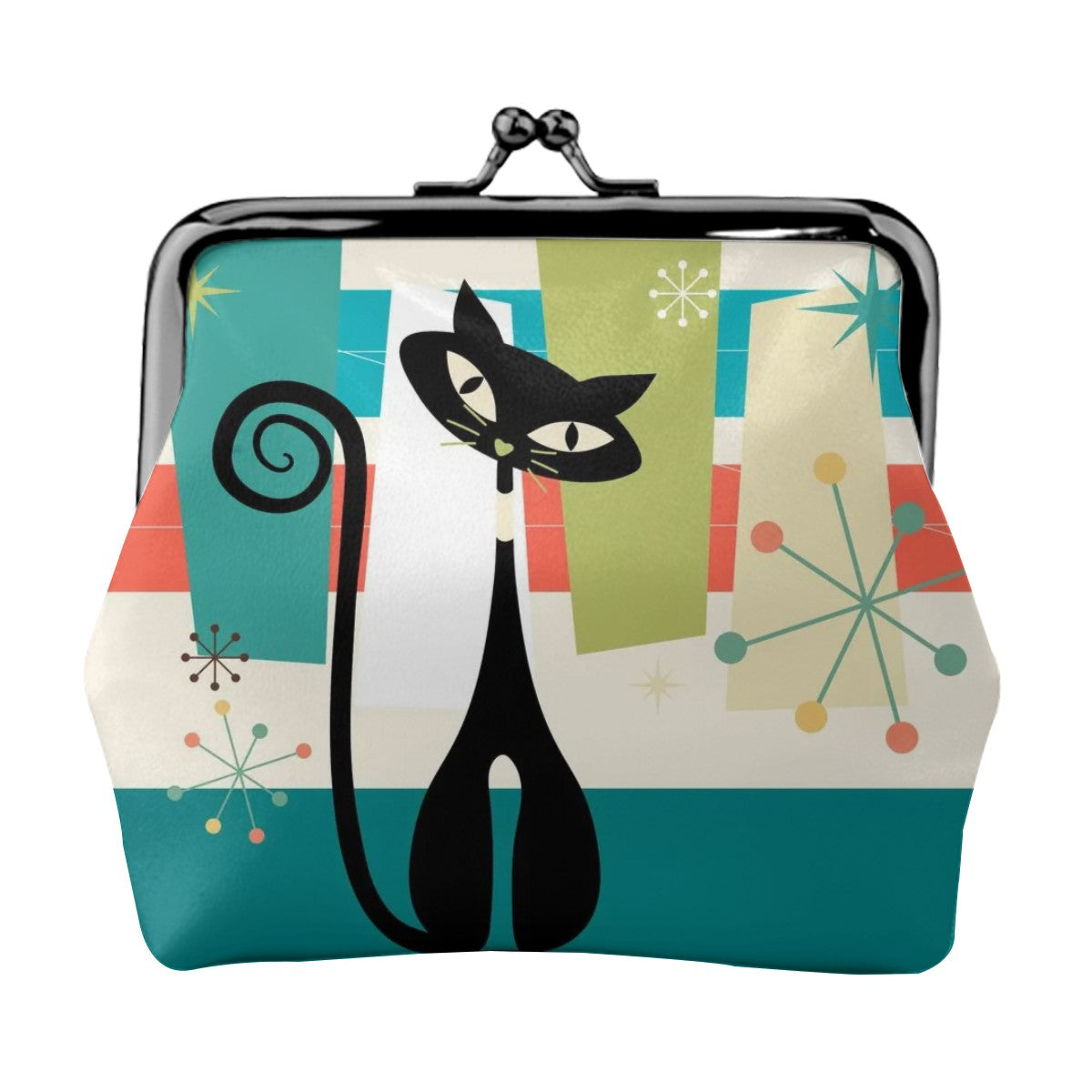 Quirky Atomic Cat Retro Mod Coin Purse for Women - Mid Century Modern Gal