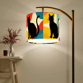 Pop Art Black Atomic Cats, Red Blue Yellow, Arc Floor Lamp - Mid Century Modern Gal
