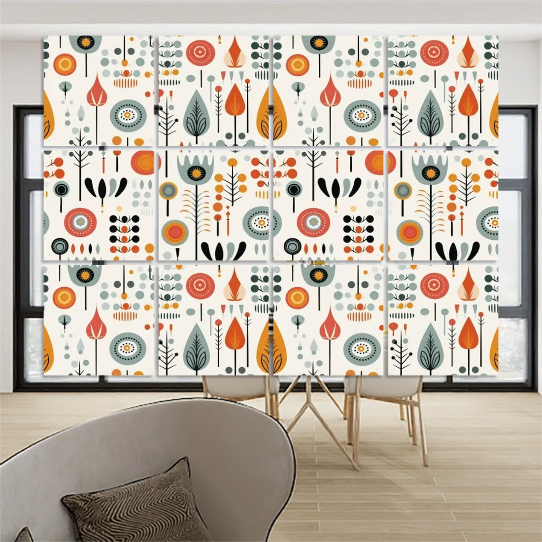 Retro Scandinavian Floral Mid Century Modern Hanging Room Divider 12 pcs