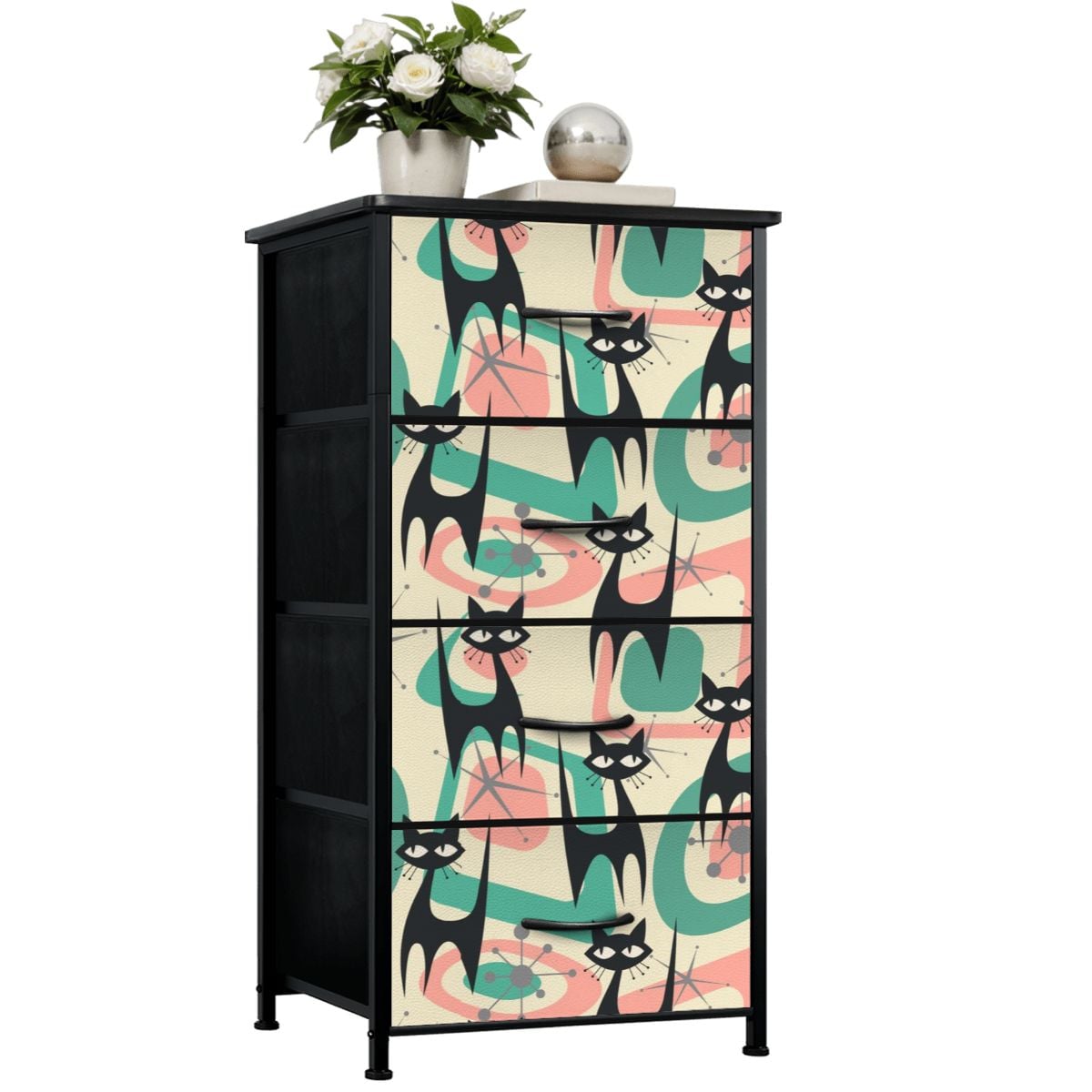 Atomic Cat Mid Century Modern Starburst Retro Kitsch 4-Drawer Dresser - Mid Century Modern Gal