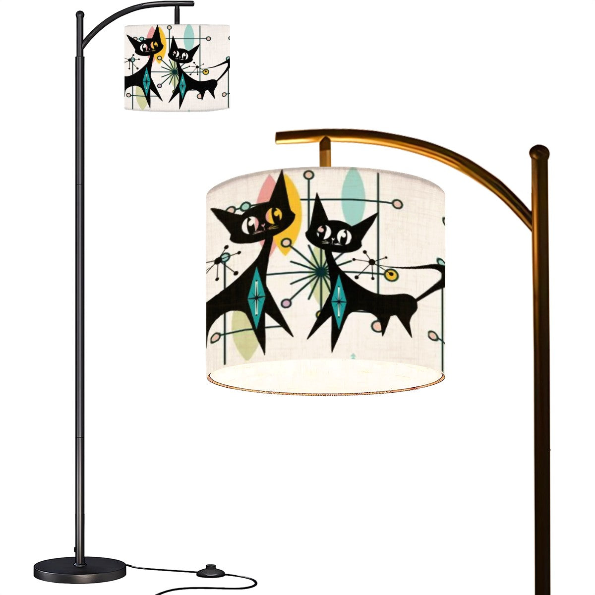 Atomic Kitschy Cats Mid Century Modern Arc Floor Lamp, Retro Atomic Starburst Designed - Mid Century Modern Gal