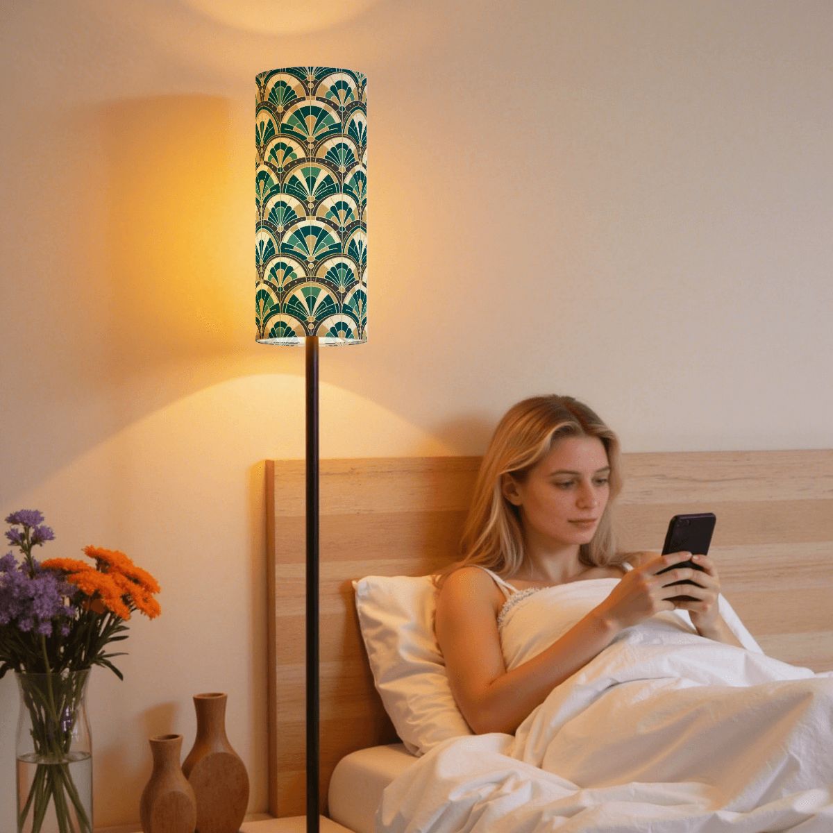 Art Deco Peacock Inspired Slim Floor Lamp - Mid Century Modern Gal