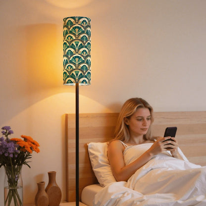 Art Deco Peacock Inspired Slim Floor Lamp - Mid Century Modern Gal