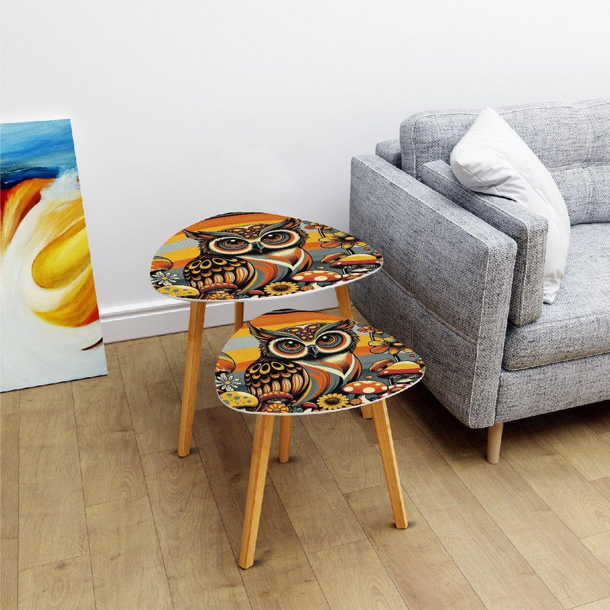 Retro 70s Owl Mushroom Groovy Mid Century Modern Nesting Tables - Mid Century Modern Gal