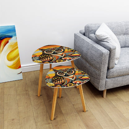 Retro 70s Owl Mushroom Groovy Mid Century Modern Nesting Tables - Mid Century Modern Gal