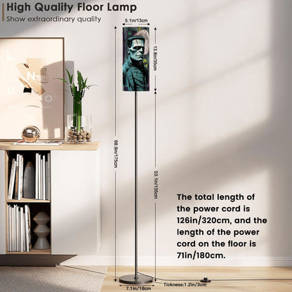 Retro Frankenstein Gothic Spooky Harvest Moon Purple Green Mid Century Modern Floor Lamp - Mid Century Modern Gal