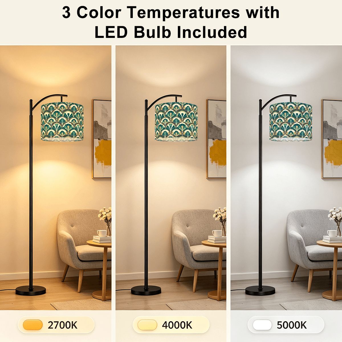 Art Deco Peacock Inspired Arc Floor Lamp - Mid Century Modern Gal