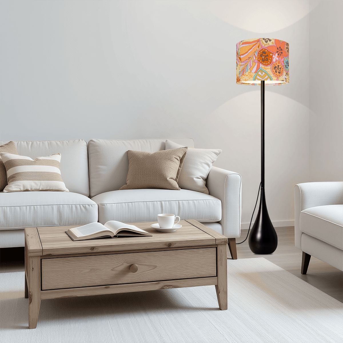 Vintage Floral 70s Designed Mid Mod Teardrop Shaped Floor Lamp - Mid Century Modern Gal
