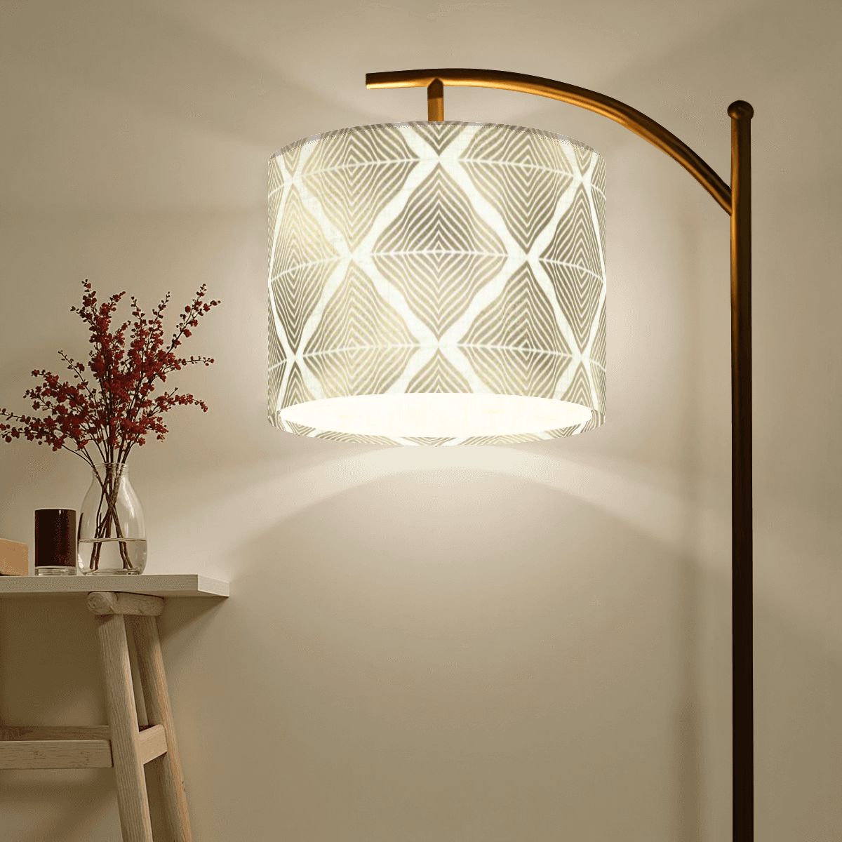 Mid Mod Art Deco Gold Geometric Diamond Designed Modern Arc Floor Lamp - Mid Century Modern Gal