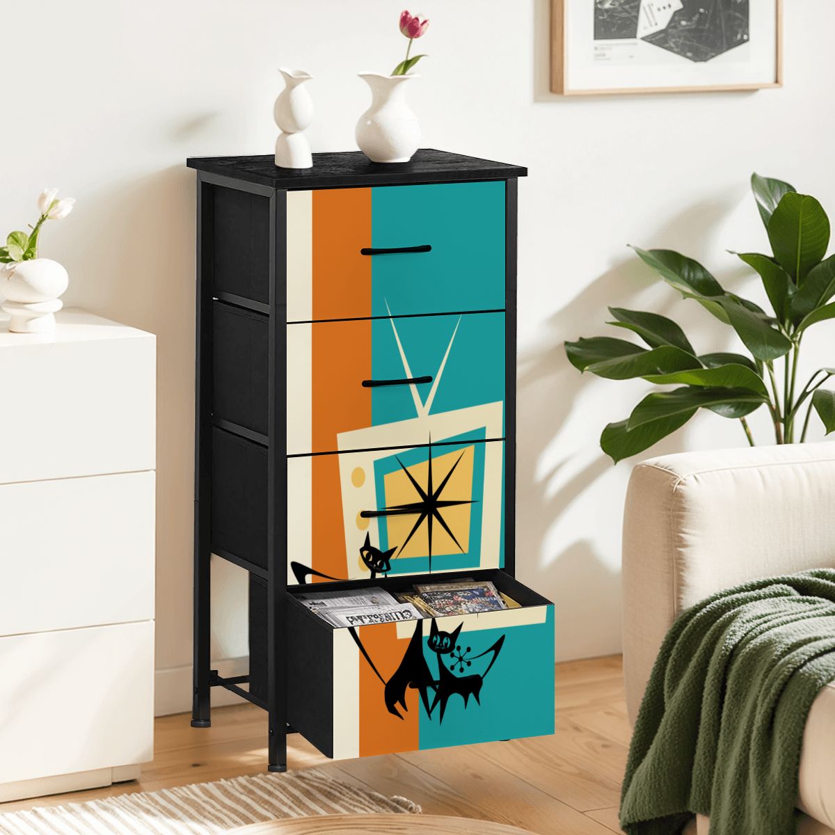 Mid Century Modern Retro TV Atomic Cat Kitschy 4-Drawer Dresser - Mid Century Modern Gal