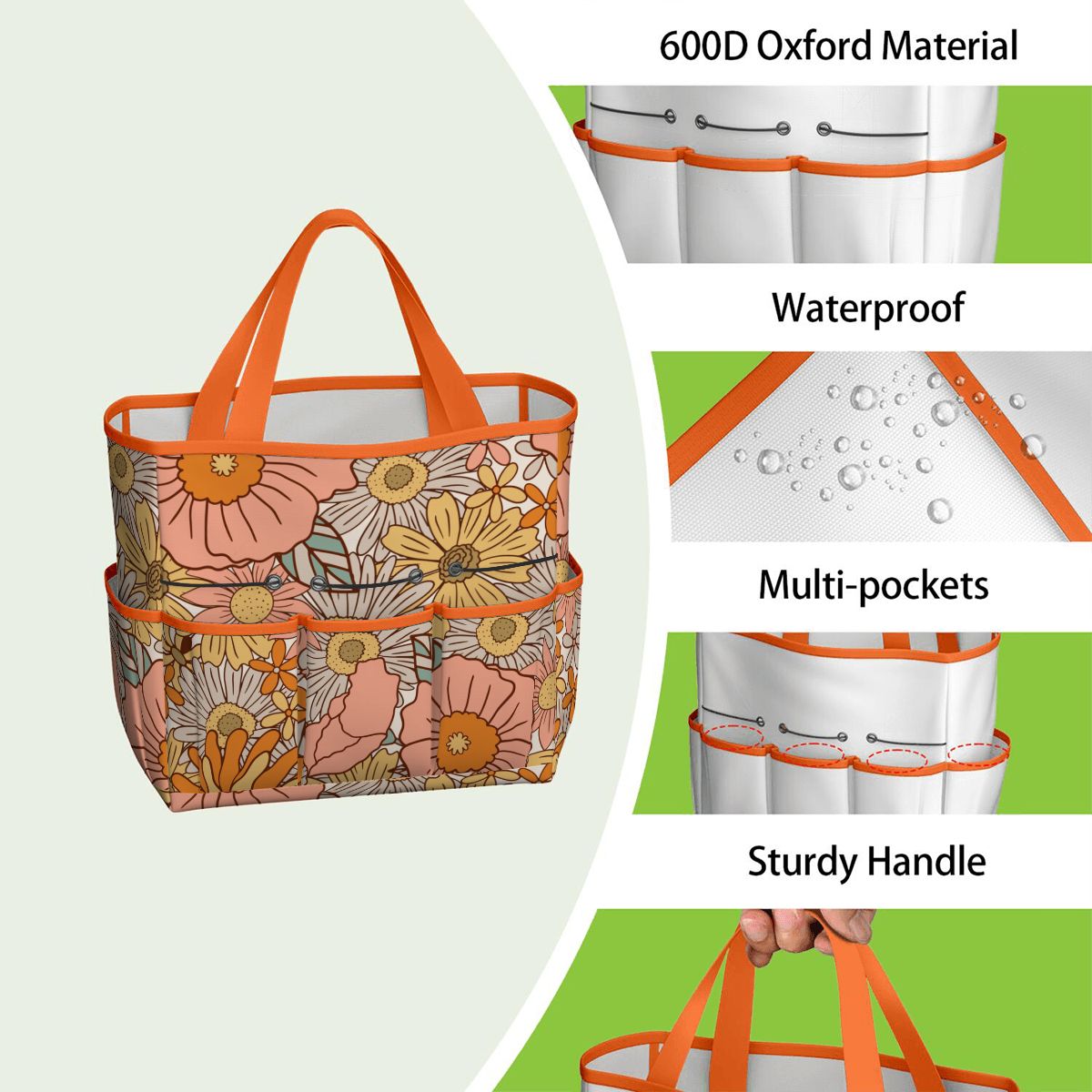 70s Floral Pink Orange Garden Tool Bag