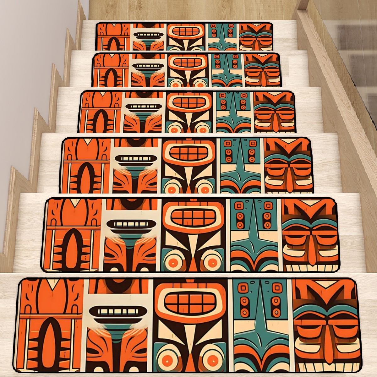 Mid Century Modern Tiki Designed Non Slip Carpet for Stairs Treads - Mid Century Modern Gal