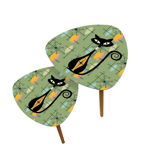 Atomic Cat Mid Century Modern Green Starburst Kitschy Modern Nesting Tables