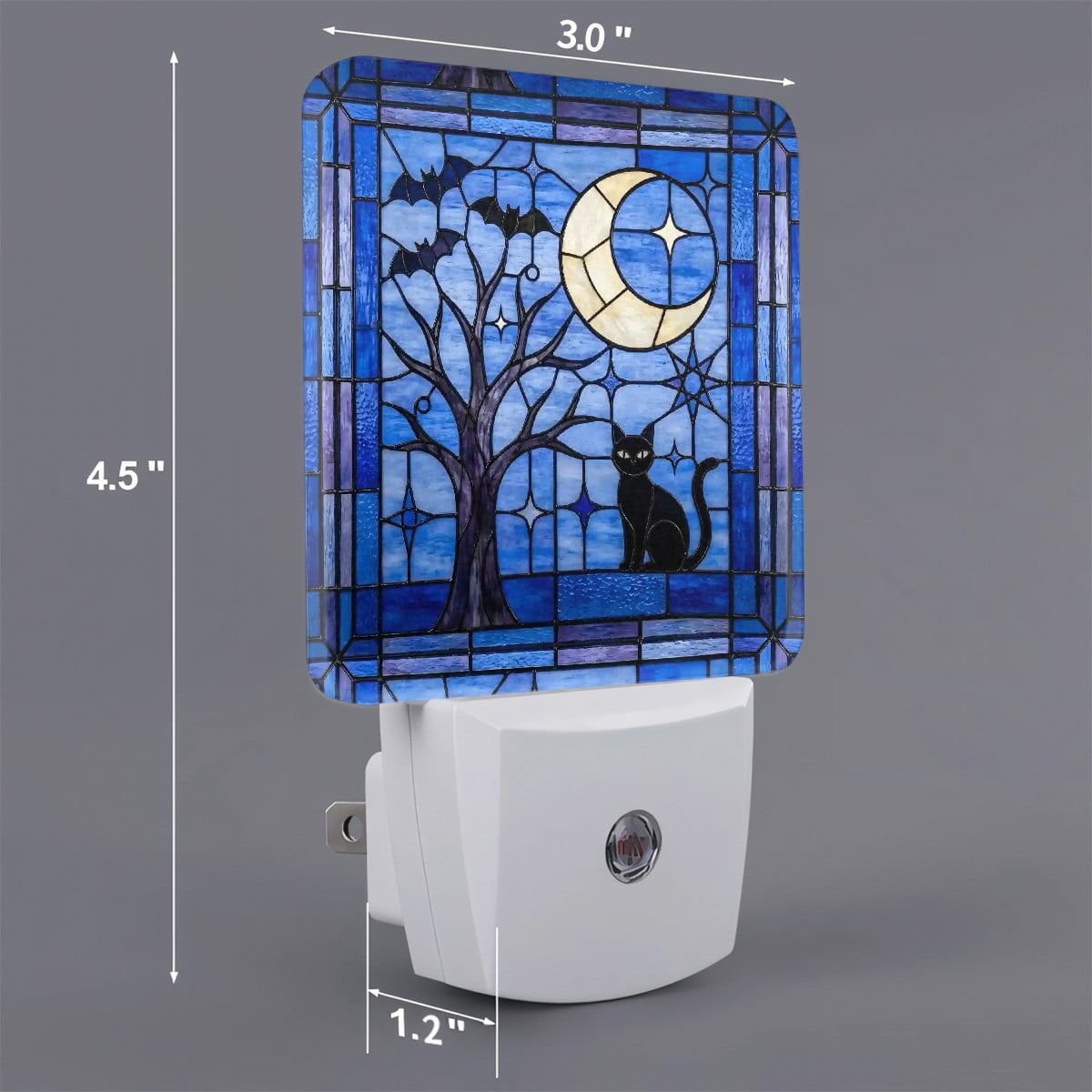 Halloween Stained Glass Style Night Sky Black Cat LED Night Light Set of 2