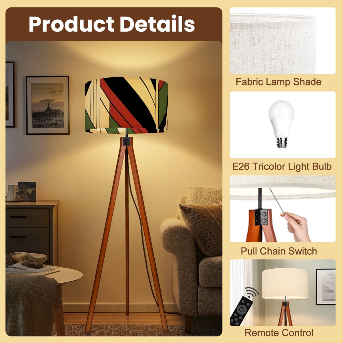 Bauahaus Mid Century Modern Black Green Cream Geometric Retro Tripod Floor Lamp - Mid Century Modern Gal