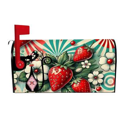 Strawberry Fields Summer Atomic Cat Retro Fun Magnetic Mailbox Covers