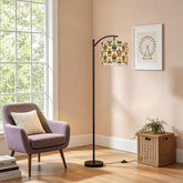 Mid Century Modern Scandinavian Floral Earth Tones Arc Floor Lamp - Mid Century Modern Gal